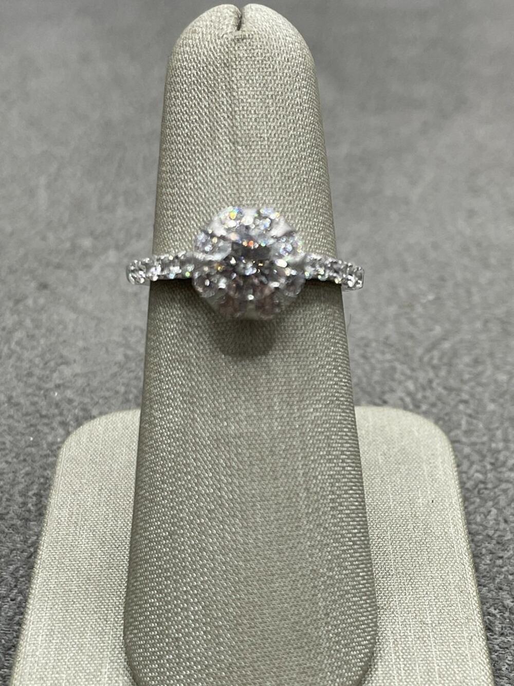 14K White Gold Flower Prong Style Cluster Diamond Ring (18045)